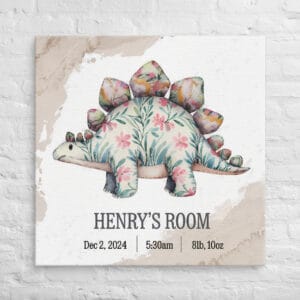 Personalized Stegosaurus Dino Canvas Art - Nursery Wall Decor