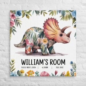 Personalized Triceratops Dino Canvas Art - Nursery Wall Decor