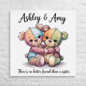 Custom Teddy Bear Canvas for Girls – Sisters Wall Décor for Kids' Rooms