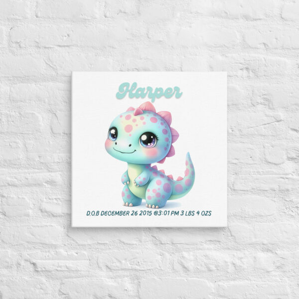 Personalized Dinosaur Baby Wall Art Harper Name and Birth Stats - Baby Room Nursery Decor - Image 2