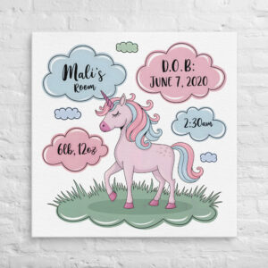 Personalized Unicorn Birth Stats Nursery Wall Art