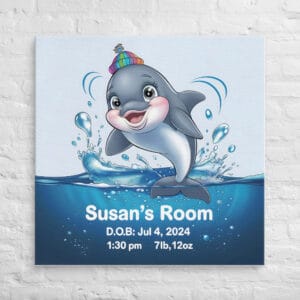 Personalized Dolphin Birth Stats Wall Art, Custom Baby Room Decor