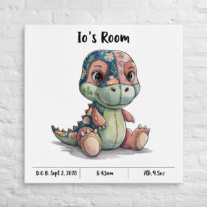 Adorable Tyrannosaurus Dinosaur - Watercolor Style - Personalized Birth Stats