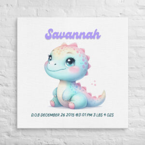 Personalized Dinosaur Baby with Birth Stats - Adorable Savannah Baby Room Decro