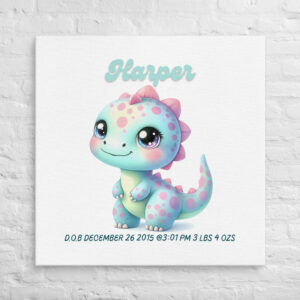 Personalized Dinosaur Baby Wall Art Harper Name and Birth Stats - Baby Room Nursery Decor