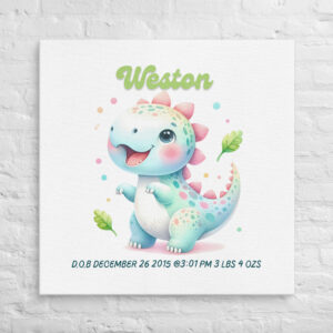 Personalized Dinosaur Wall Art for Kids Room - Custom Birth Stats Nursery Artwork