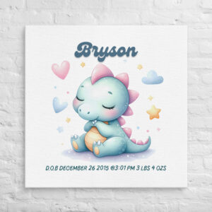 Personalized Dinosaur Art for Boys Room – with Birth Stats – Baby Shower Gift