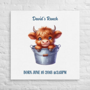 Personalized Rustic Bull Bucket Wall Art with Birth Stats – Farm-Themed Nursery Décor