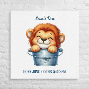 Personalized Lion Cub Canvas Wall Art – Majestic Nursery Décor for Boys