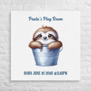 Personalized Sloth Wall Art for Kids Room - with Name and Birth Details