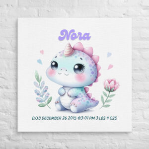 Personalized Baby Dinosaur Wall Art with Birth Stats  - Nursery Decor or Kids Room