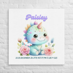 Personalized Paisley Dino Nursery with Birth Stats - Kids Room Decor