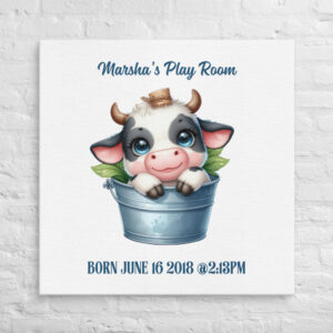 Personalized Cow Wall Art – Farm-Themed Playroom Decor for Kids