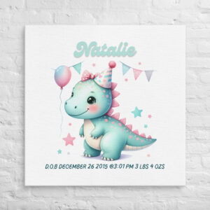 Personalized Natalie's Party Party Dinosaur – Festive Nursery Art for Girls