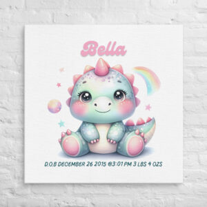 Personalized Unicorn Dinosaur Art – Magical Nursery Art for Girls