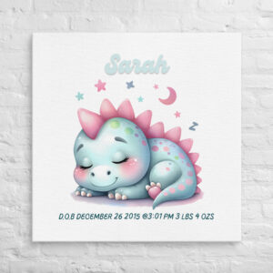 Personalized Sleeping Dinosaur Wall Art – Sweet and Dreamy Nursery Art for Girls
