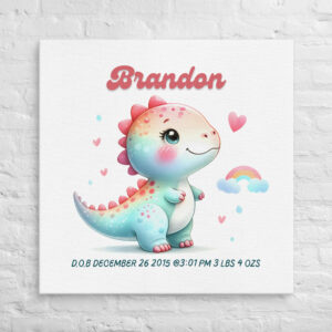 Personalized Rainbow Dinosaur Wall Art – Whimsical Nursery Art for Boys