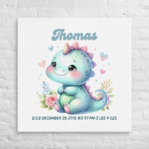 Adorable Floral Personalized Baby Dragon Nursery Wall Art