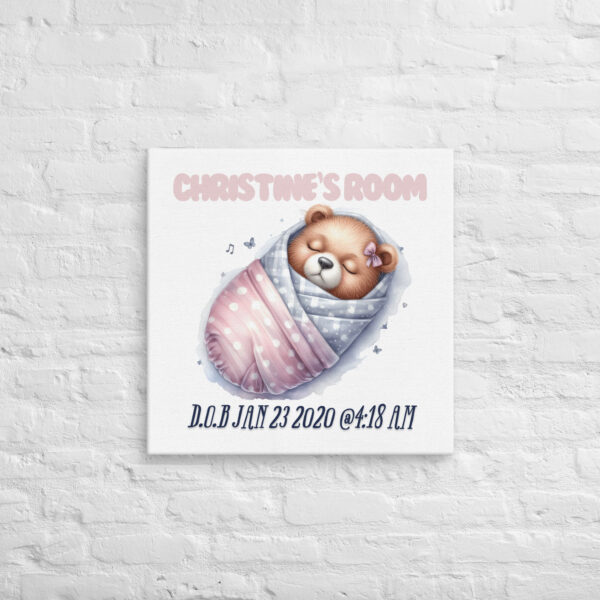 Personalized Baby Bear Nursery Canvas – Elegant Baby Girl Room Décor - Image 3