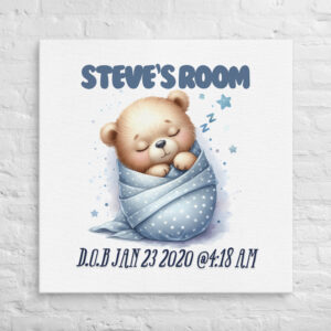 Personalized Snuggly Bear Nursery Wall Art– Cozy Baby Room Art