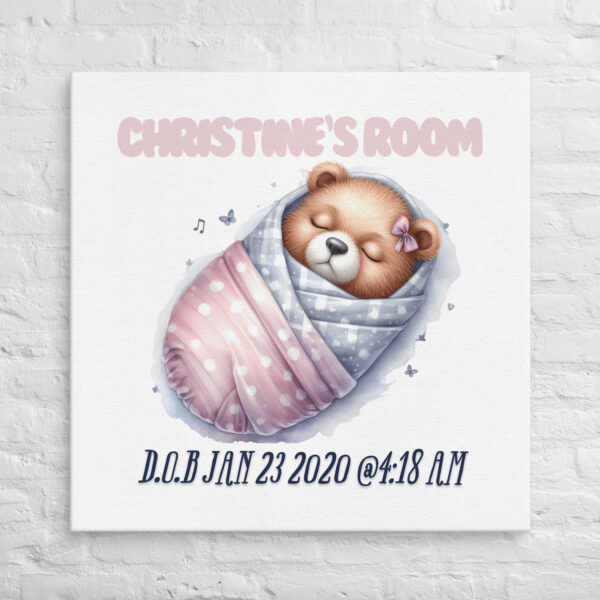 Personalized Baby Bear Nursery Canvas – Elegant Baby Girl Room Décor