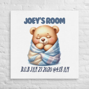 Personalized Teddy Bear Nursery Canvas – Adorable Baby Boy Room Art