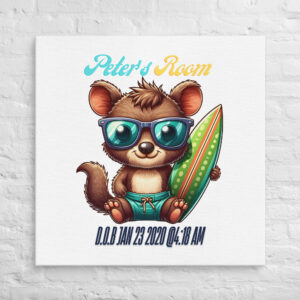 Personalized Surfboard Bear – Vibrant Beach-Themed Wall Art