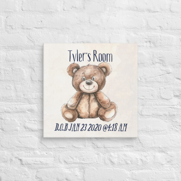 Custom Teddy Bear Canvas - Personalized Nursery Wall Art with Name & Birth Stats - Image 2