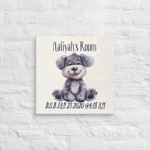 Personalized Grey Puppy Canvas – Sweet Nursery & Kids’ Room Decor - Image 2
