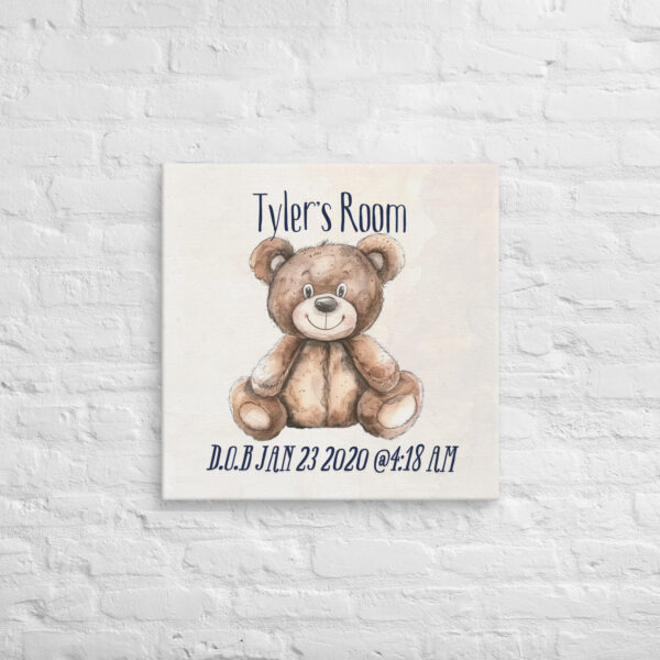 Custom Teddy Bear Canvas - Personalized Nursery Wall Art with Name & Birth Stats - Image 3