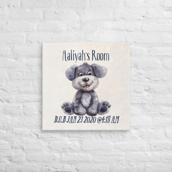 Personalized Grey Puppy Canvas – Sweet Nursery & Kids’ Room Decor - Image 3