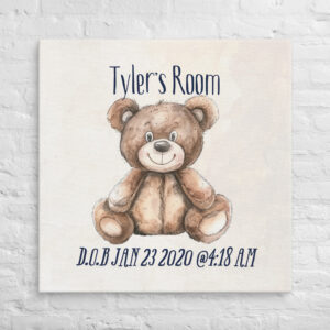 Custom Teddy Bear Canvas - Personalized Nursery Wall Art with Name & Birth Stats