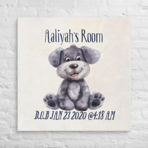 Personalized Grey Puppy Canvas – Sweet Nursery & Kids’ Room Decor