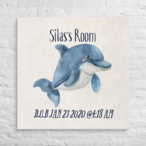 Personalized Playful Dolphin Canvas – Ocean-Themed Nursery Art